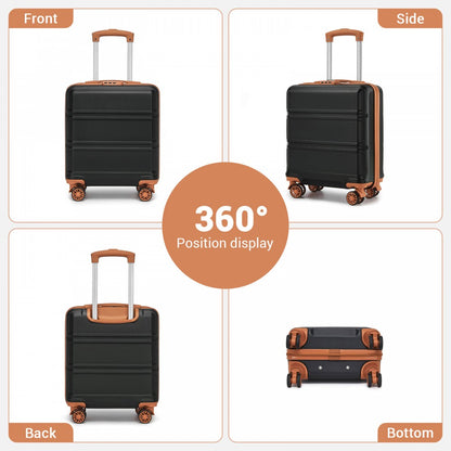 Kono KSK2596 Cabin Luggage in Black and Tan (45x36x20cm) - ABS Hard Shell Cabin Suitcase with Spinner Wheels