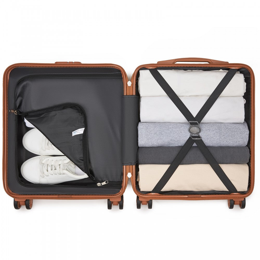 Kono KSK2596 Cabin Luggage in Cream and Tan (45x36x20cm) - ABS Hard Shell Cabin Suitcase with Spinner Wheels