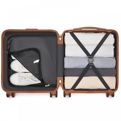 Kono KSK2596 Cabin Luggage in Cream and Tan (45x36x20cm) - ABS Hard Shell Cabin Suitcase with Spinner Wheels