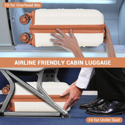Kono KSK2596 Cabin Luggage in Cream and Tan (45x36x20cm) - ABS Hard Shell Cabin Suitcase with Spinner Wheels