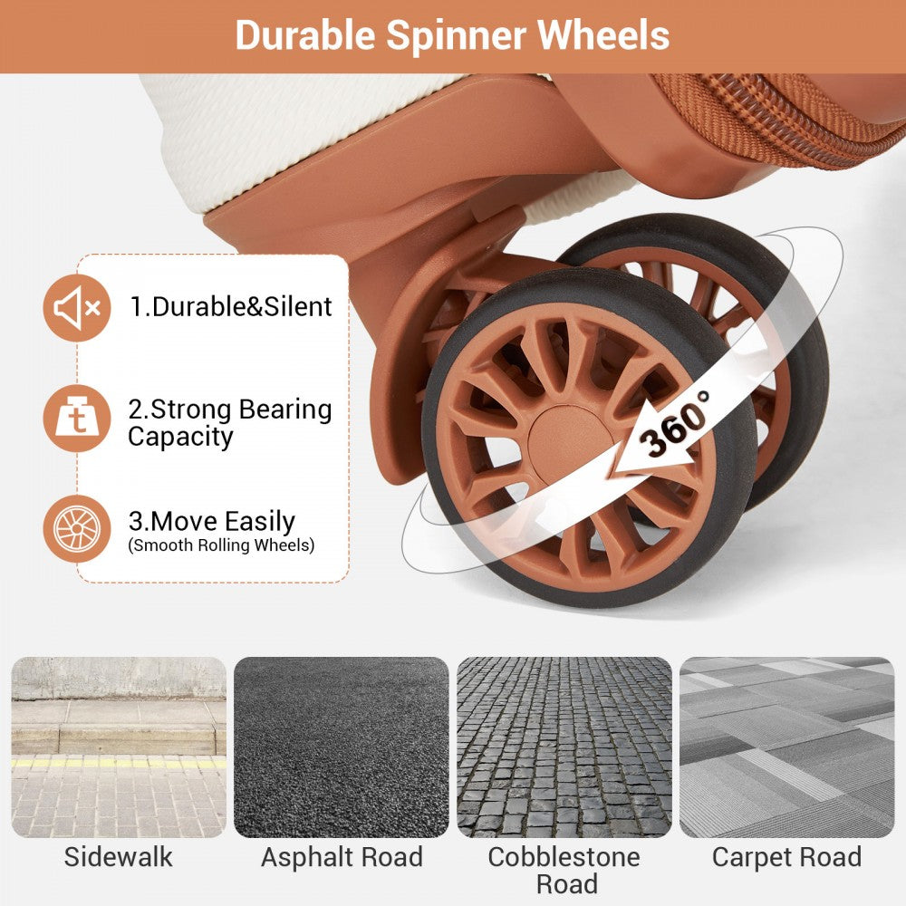 Kono KSK2596 Cabin Luggage in Cream and Tan (45x36x20cm) - ABS Hard Shell Cabin Suitcase with Spinner Wheels