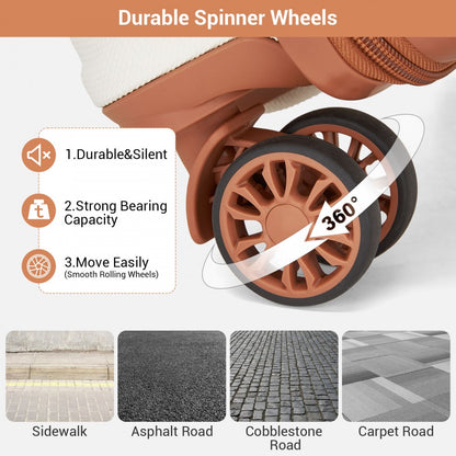 Kono KSK2596 Cabin Luggage in Cream and Tan (45x36x20cm) - ABS Hard Shell Cabin Suitcase with Spinner Wheels