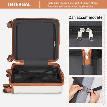 Kono KSK2596 Cabin Luggage in Cream and Tan (45x36x20cm) - ABS Hard Shell Cabin Suitcase with Spinner Wheels