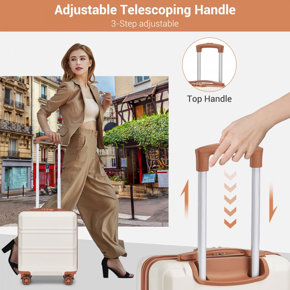 Kono KSK2596 Cabin Luggage in Cream and Tan (45x36x20cm) - ABS Hard Shell Cabin Suitcase with Spinner Wheels