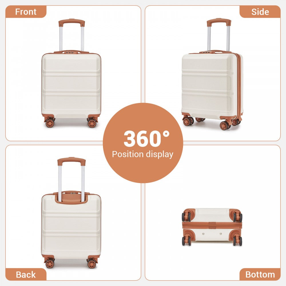 Kono KSK2596 Cabin Luggage in Cream and Tan (45x36x20cm) - ABS Hard Shell Cabin Suitcase with Spinner Wheels