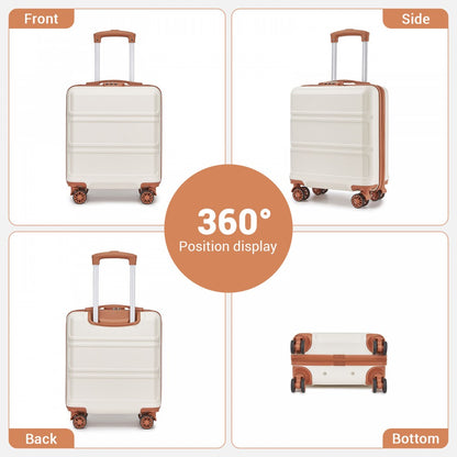 Kono KSK2596 Cabin Luggage in Cream and Tan (45x36x20cm) - ABS Hard Shell Cabin Suitcase with Spinner Wheels