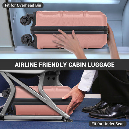 Kono KSK2596 Cabin Luggage in Nude and Black (45x36x20cm) - ABS Hard Shell Cabin Suitcase with Spinner Wheels