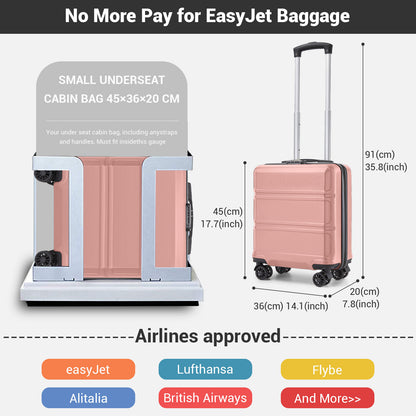 Kono KSK2596 Cabin Luggage in Nude and Black (45x36x20cm) - ABS Hard Shell Cabin Suitcase with Spinner Wheels