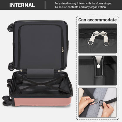 Kono KSK2596 Cabin Luggage in Nude and Black (45x36x20cm) - ABS Hard Shell Cabin Suitcase with Spinner Wheels