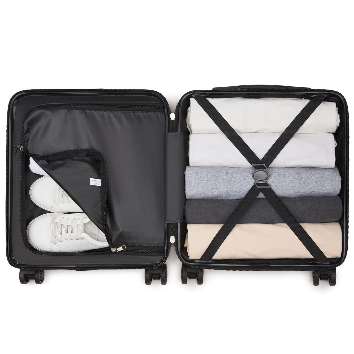 Kono KSK2596 Cabin Luggage in Nude and Black (45x36x20cm) - ABS Hard Shell Cabin Suitcase with Spinner Wheels
