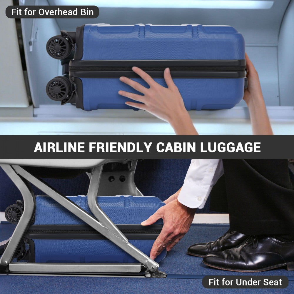Kono KSK2596 Cabin Luggage in Navy (45x36x20cm) - ABS Hard Shell Cabin Suitcase with Spinner Wheels