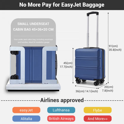 Kono KSK2596 Cabin Luggage in Navy (45x36x20cm) - ABS Hard Shell Cabin Suitcase with Spinner Wheels