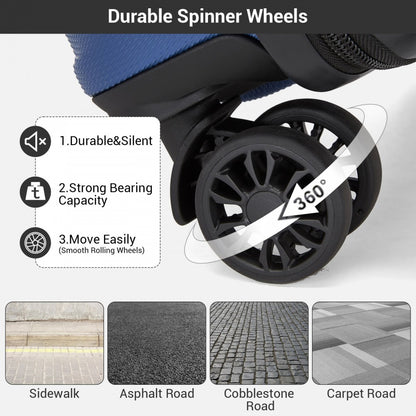 Kono KSK2596 Cabin Luggage in Navy (45x36x20cm) - ABS Hard Shell Cabin Suitcase with Spinner Wheels