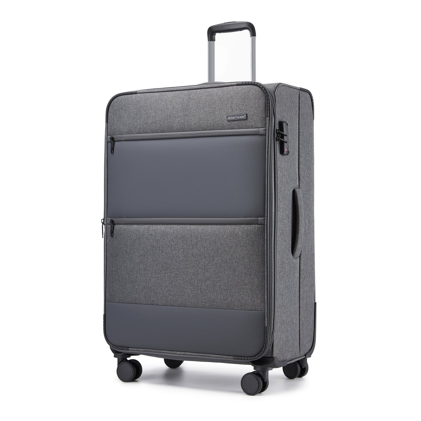 British Traveller KSB2597 Large Luggage in Grey (79.5x49x32.5 cm) - Lightweight & Tough Soft-Shell Suitcase with TSA Lock and Expandable Capacity