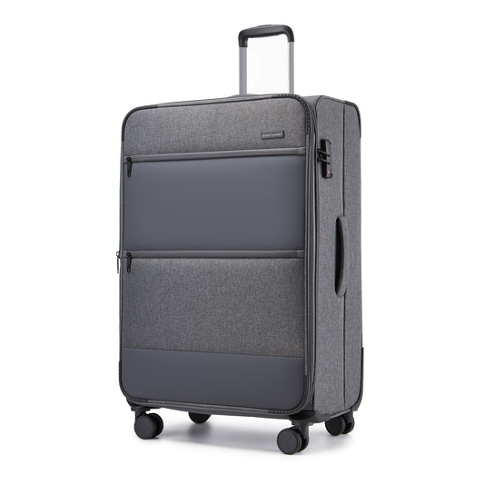British Traveller KSB2597 Large Luggage in Grey (79.5x49x32.5 cm) - Lightweight & Tough Soft-Shell Suitcase with TSA Lock and Expandable Capacity