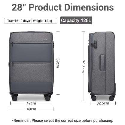 British Traveller KSB2597 Large Luggage in Grey (79.5x49x32.5 cm) - Lightweight & Tough Soft-Shell Suitcase with TSA Lock and Expandable Capacity