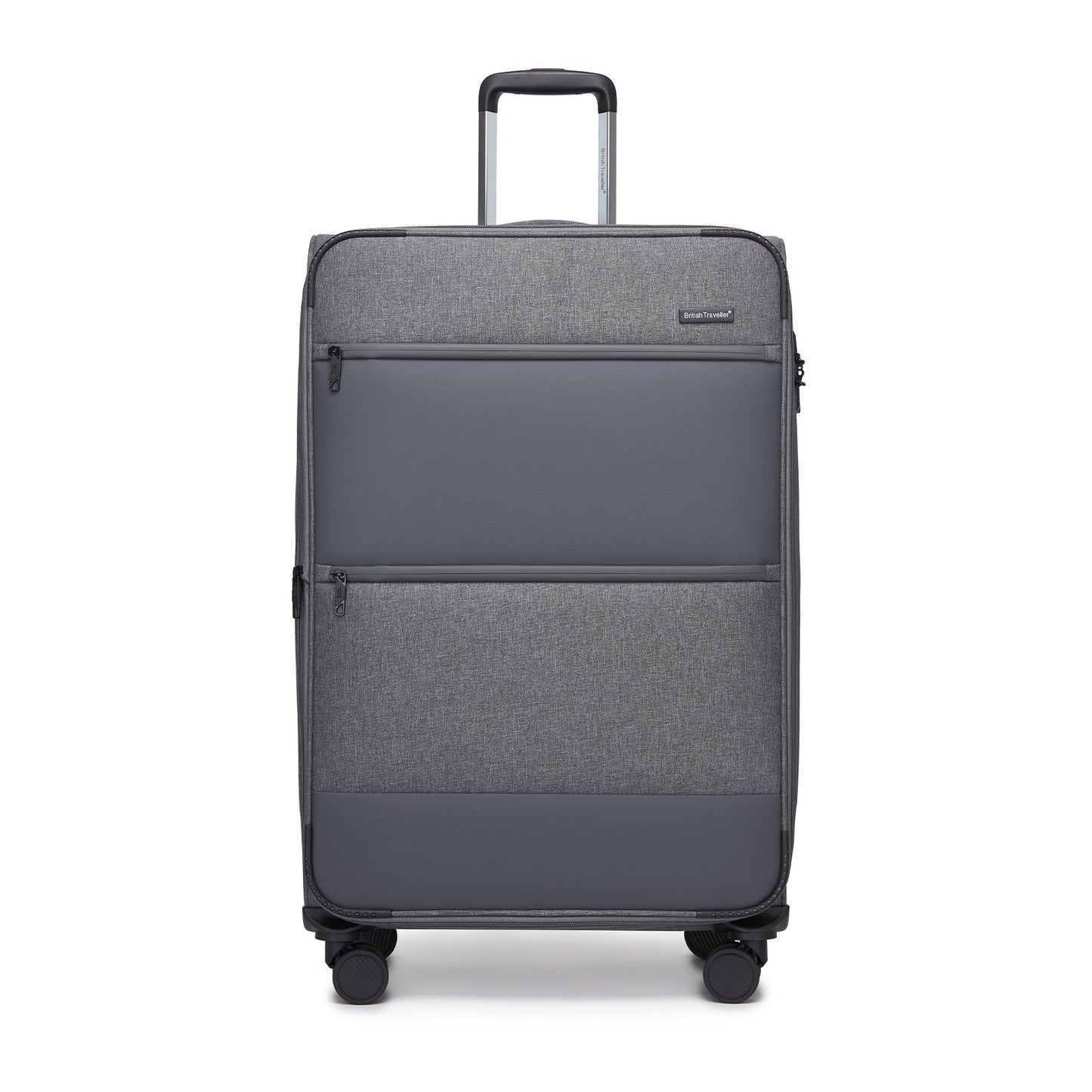 British Traveller KSB2597 3-Piece Luggage Set in Grey - Tough Soft-Shell Suitcase with Silent TPE Spinners, TSA Security and Expandable Checked Sizes