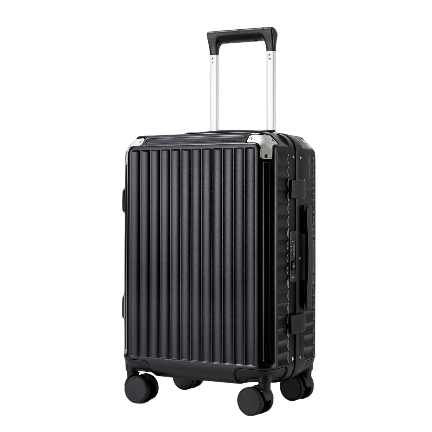Kono KSK2693 Cabin Luggage in Black - Zipperless Hardshell Carry-On with Aluminium Frame, Smart Lock Travel, Phone Holder & Cup Holder