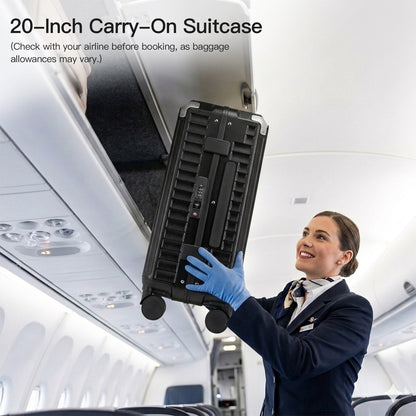 Kono KSK2693 Cabin Luggage in Black - Zipperless Hardshell Carry-On with Aluminium Frame, Smart Lock Travel, Phone Holder & Cup Holder