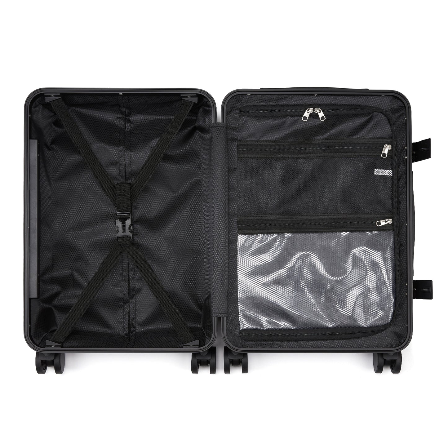 Kono KSK2693 Cabin Luggage in Black - Zipperless Hardshell Carry-On with Aluminium Frame, Smart Lock Travel, Phone Holder & Cup Holder