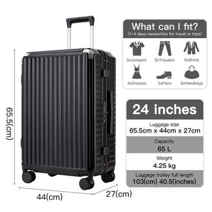 Kono KSK2693 Mid-Size Luggage in Black (66.5x44x27cm)- Zipperless Medium Checked Suitcase with Reinforced Aluminium Frame, TSA Lock and Smart Travel Features