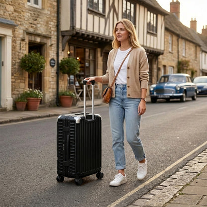 Kono KSK2693 Mid-Size Luggage in Black (66.5x44x27cm)- Zipperless Medium Checked Suitcase with Reinforced Aluminium Frame, TSA Lock and Smart Travel Features