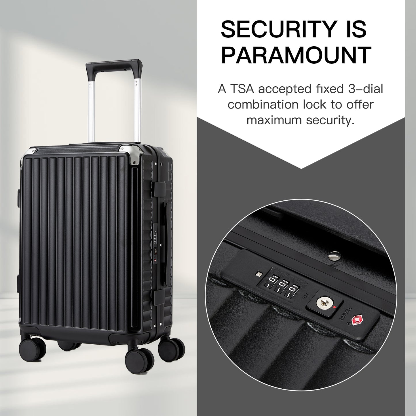 Kono KSK2693 Mid-Size Luggage in Black (66.5x44x27cm)- Zipperless Medium Checked Suitcase with Reinforced Aluminium Frame, TSA Lock and Smart Travel Features