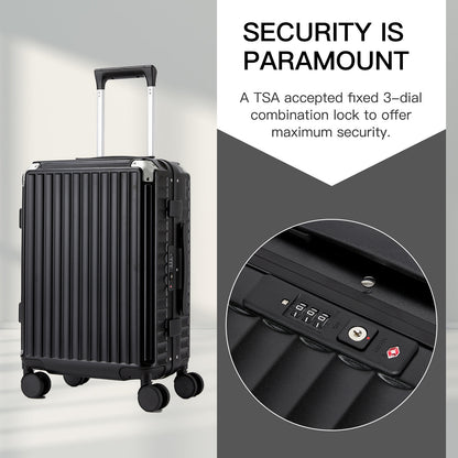 Kono KSK2693 Mid-Size Luggage in Black (66.5x44x27cm)- Zipperless Medium Checked Suitcase with Reinforced Aluminium Frame, TSA Lock and Smart Travel Features