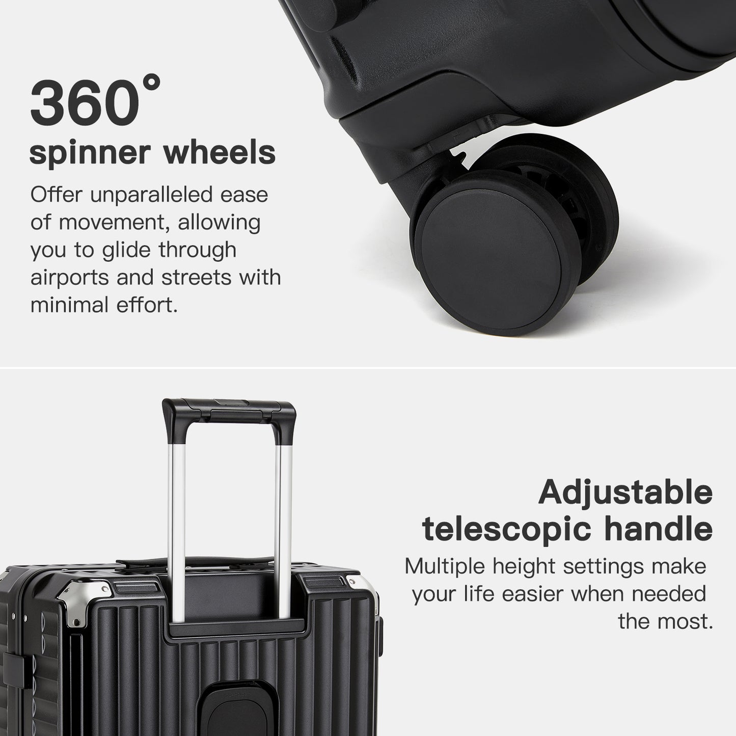 Kono KSK2693 Mid-Size Luggage in Black (66.5x44x27cm)- Zipperless Medium Checked Suitcase with Reinforced Aluminium Frame, TSA Lock and Smart Travel Features