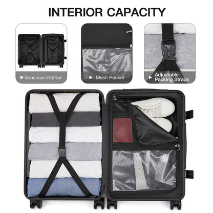 Kono KSK2693 Mid-Size Luggage in Black (66.5x44x27cm)- Zipperless Medium Checked Suitcase with Reinforced Aluminium Frame, TSA Lock and Smart Travel Features