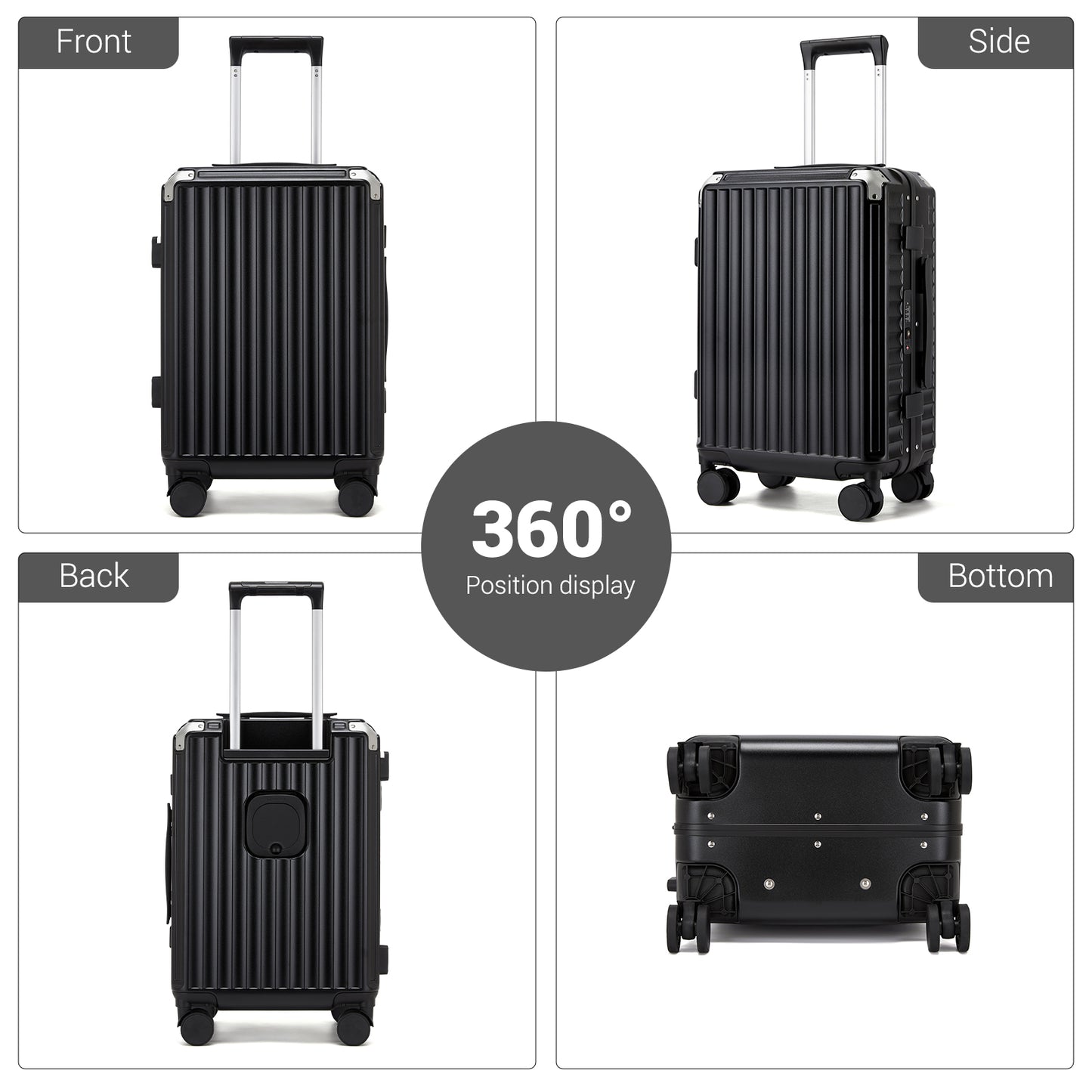 Kono KSK2693 Mid-Size Luggage in Black (66.5x44x27cm)- Zipperless Medium Checked Suitcase with Reinforced Aluminium Frame, TSA Lock and Smart Travel Features