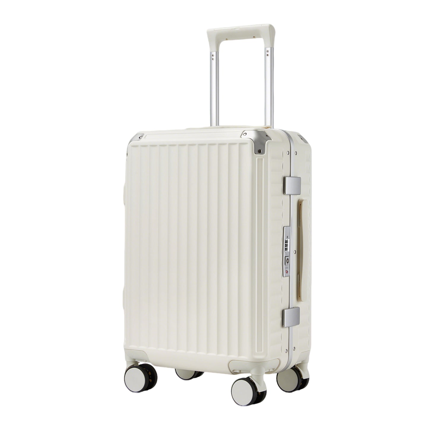Kono KSK2693 Cabin Luggage in White - Zipperless Hardshell Carry-On with Aluminium Frame, Smart Lock Travel, Phone Holder & Cup Holder