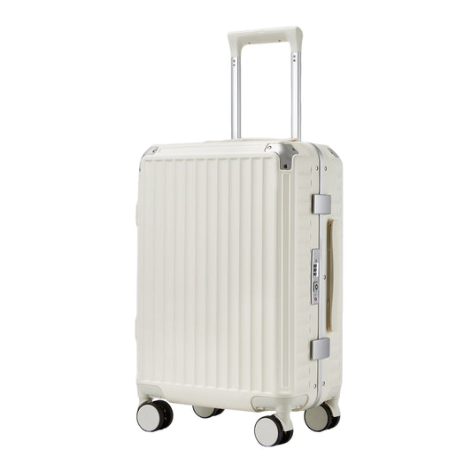 Kono KSK2693 Cabin Luggage in White - Zipperless Hardshell Carry-On with Aluminium Frame, Smart Lock Travel, Phone Holder & Cup Holder