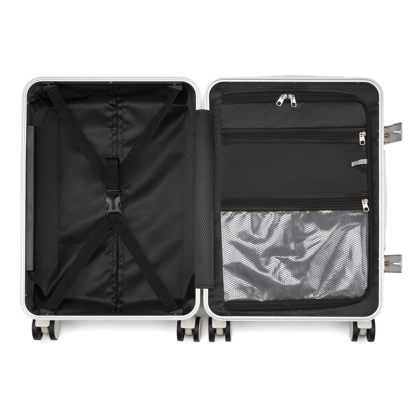 Kono KSK2693 Cabin Luggage in White - Zipperless Hardshell Carry-On with Aluminium Frame, Smart Lock Travel, Phone Holder & Cup Holder