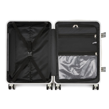 Kono KSK2693 Cabin Luggage in White - Zipperless Hardshell Carry-On with Aluminium Frame, Smart Lock Travel, Phone Holder & Cup Holder