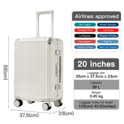 Kono KSK2693 Cabin Luggage in White - Zipperless Hardshell Carry-On with Aluminium Frame, Smart Lock Travel, Phone Holder & Cup Holder