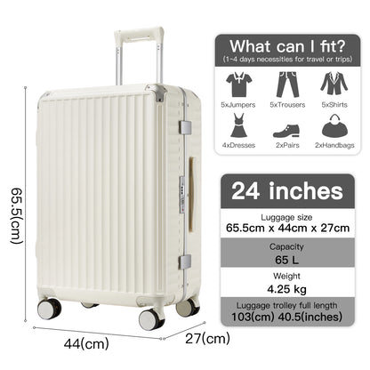 Kono KSK2693 Mid-Size Luggage in White (66.5x44x27cm)- Zipperless Medium Checked Suitcase with Reinforced Aluminium Frame, TSA Lock and Smart Travel Features