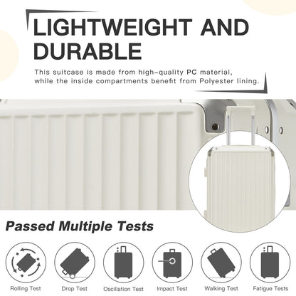 Kono KSK2693 Mid-Size Luggage in White (66.5x44x27cm)- Zipperless Medium Checked Suitcase with Reinforced Aluminium Frame, TSA Lock and Smart Travel Features