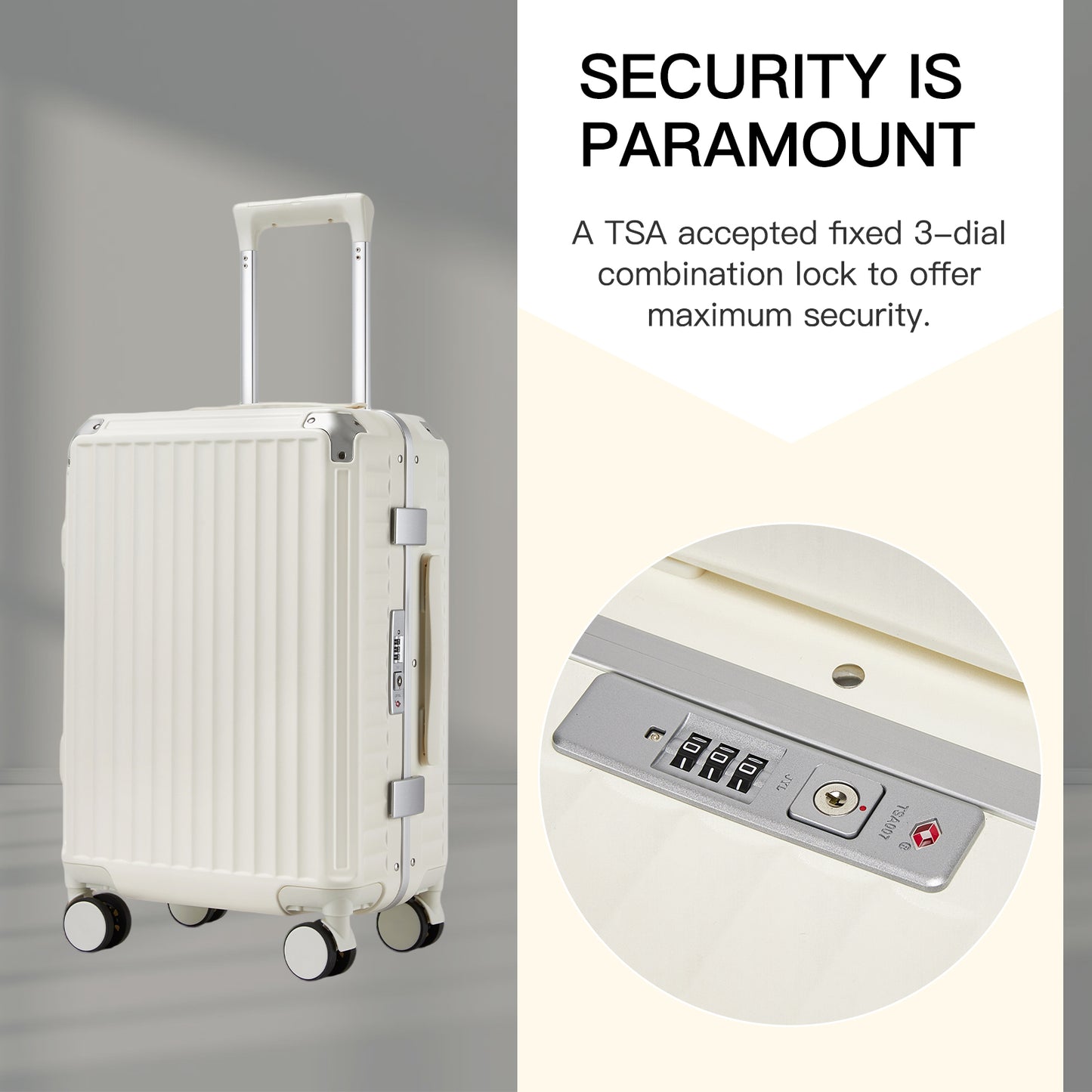 Kono KSK2693 Mid-Size Luggage in White (66.5x44x27cm)- Zipperless Medium Checked Suitcase with Reinforced Aluminium Frame, TSA Lock and Smart Travel Features