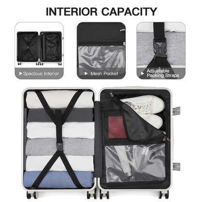 Kono KSK2693 Mid-Size Luggage in White (66.5x44x27cm)- Zipperless Medium Checked Suitcase with Reinforced Aluminium Frame, TSA Lock and Smart Travel Features