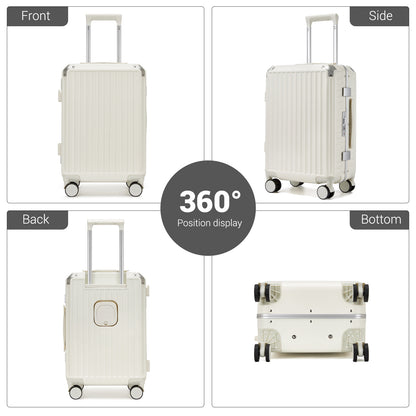 Kono KSK2693 Mid-Size Luggage in White (66.5x44x27cm)- Zipperless Medium Checked Suitcase with Reinforced Aluminium Frame, TSA Lock and Smart Travel Features