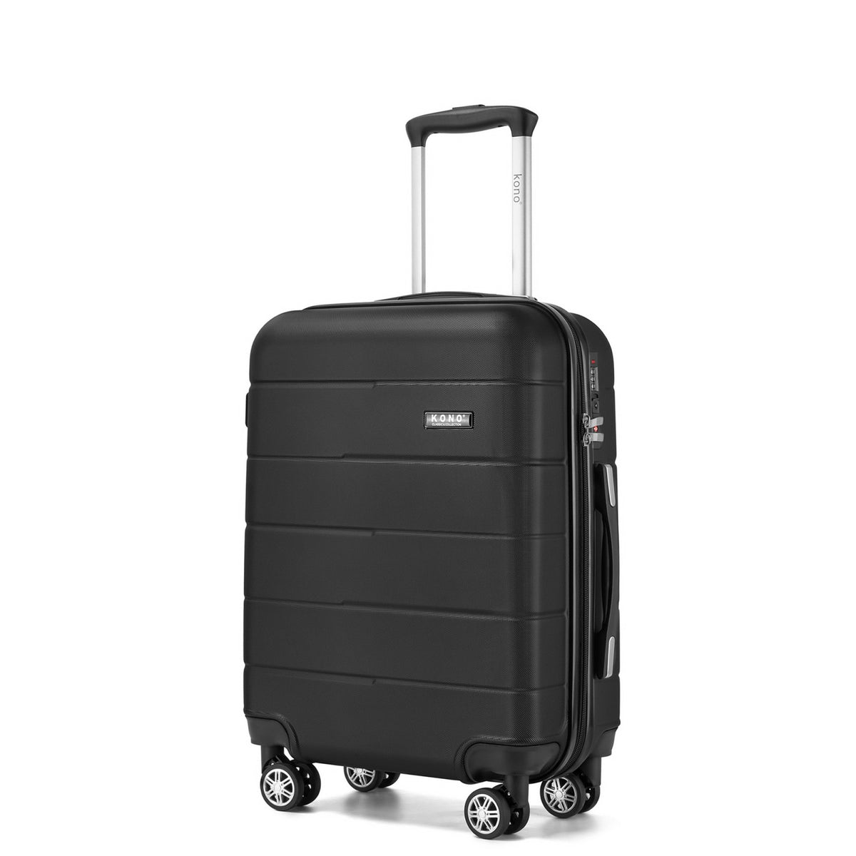 Kono KSK2694 Cabin Luggage in Black (55x40x20 cm) - Hard Shell Carry-On Suitcase with Silent Wheels & Organised Interior