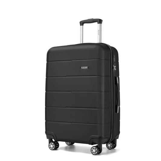 Kono KSK2694 Mid-Size Luggage in Black (66x44x25 cm) - Hard Shell Checked-In Suitcase with Silent Wheels & Organised Interior