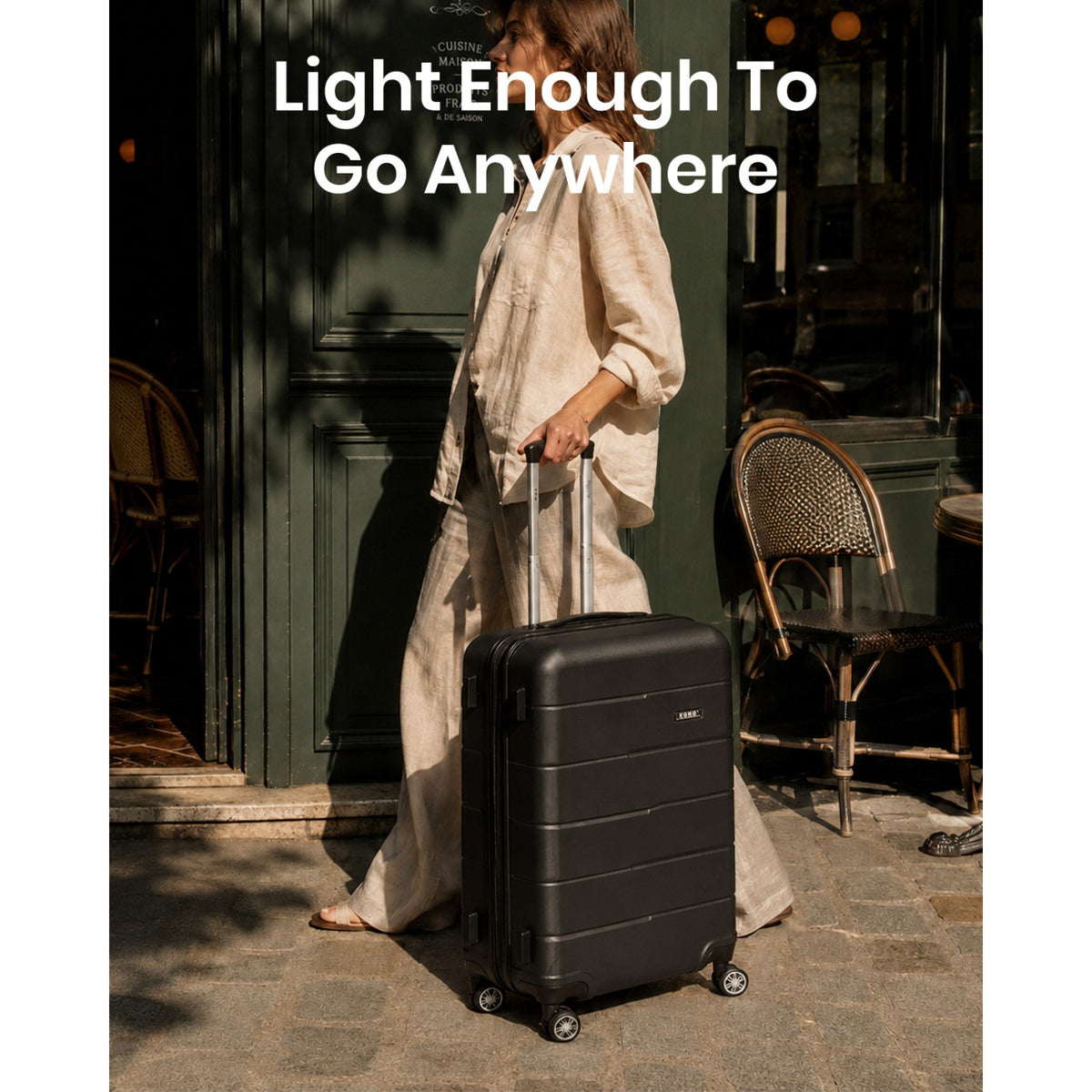 Kono KSK2694 Cabin Luggage in Black (55x40x20 cm) - Hard Shell Carry-On Suitcase with Silent Wheels & Organised Interior