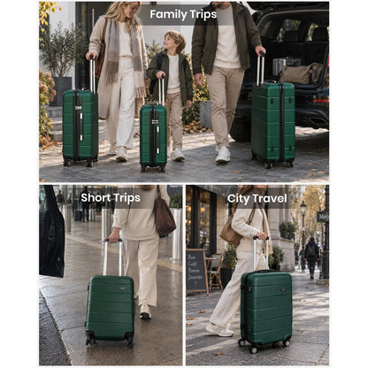 Kono KSK2694 Cabin Luggage in Green and Black (55x40x20 cm) - Hard Shell Carry-On Suitcase with Silent Wheels & Organised Interior