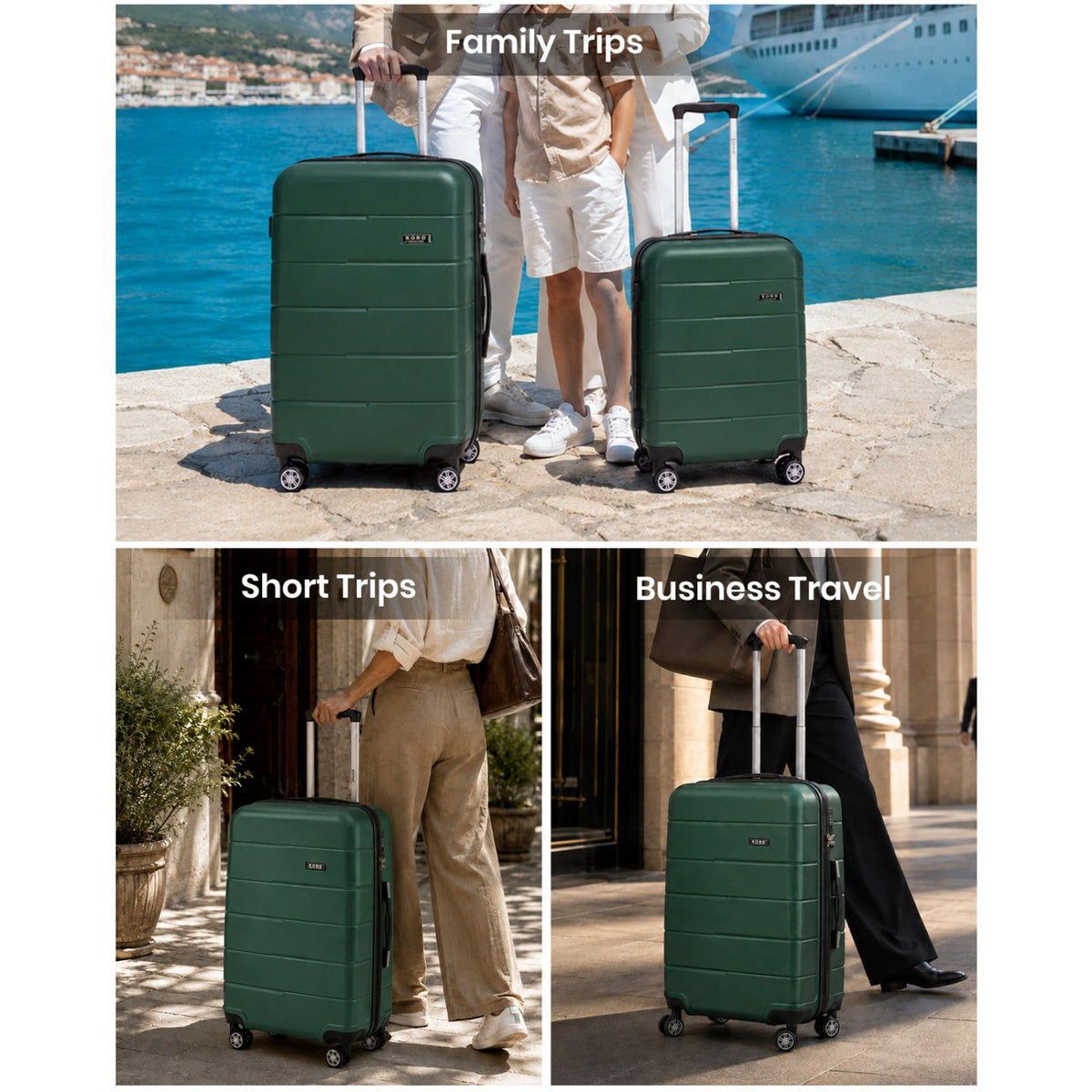 Kono KSK2694 Cabin Luggage in Green and Black (55x40x20 cm) - Hard Shell Carry-On Suitcase with Silent Wheels & Organised Interior