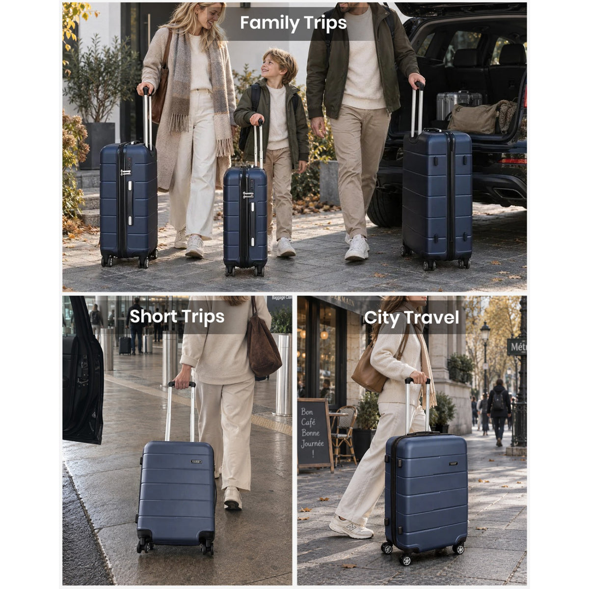 Kono KSK2694 Cabin Luggage in Navy and Black (55x40x20 cm) - Hard Shell Carry-On Suitcase with Silent Wheels & Organised Interior