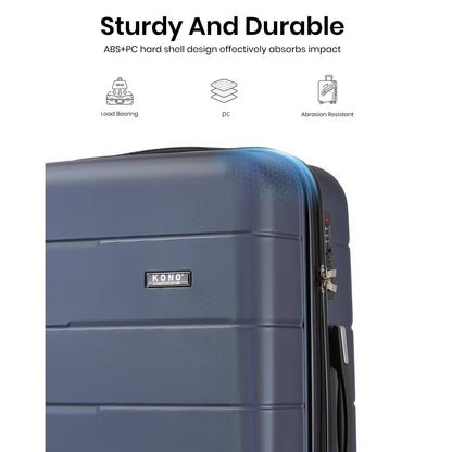 Kono KSK2694 Cabin Luggage in Navy and Black (55x40x20 cm) - Hard Shell Carry-On Suitcase with Silent Wheels & Organised Interior