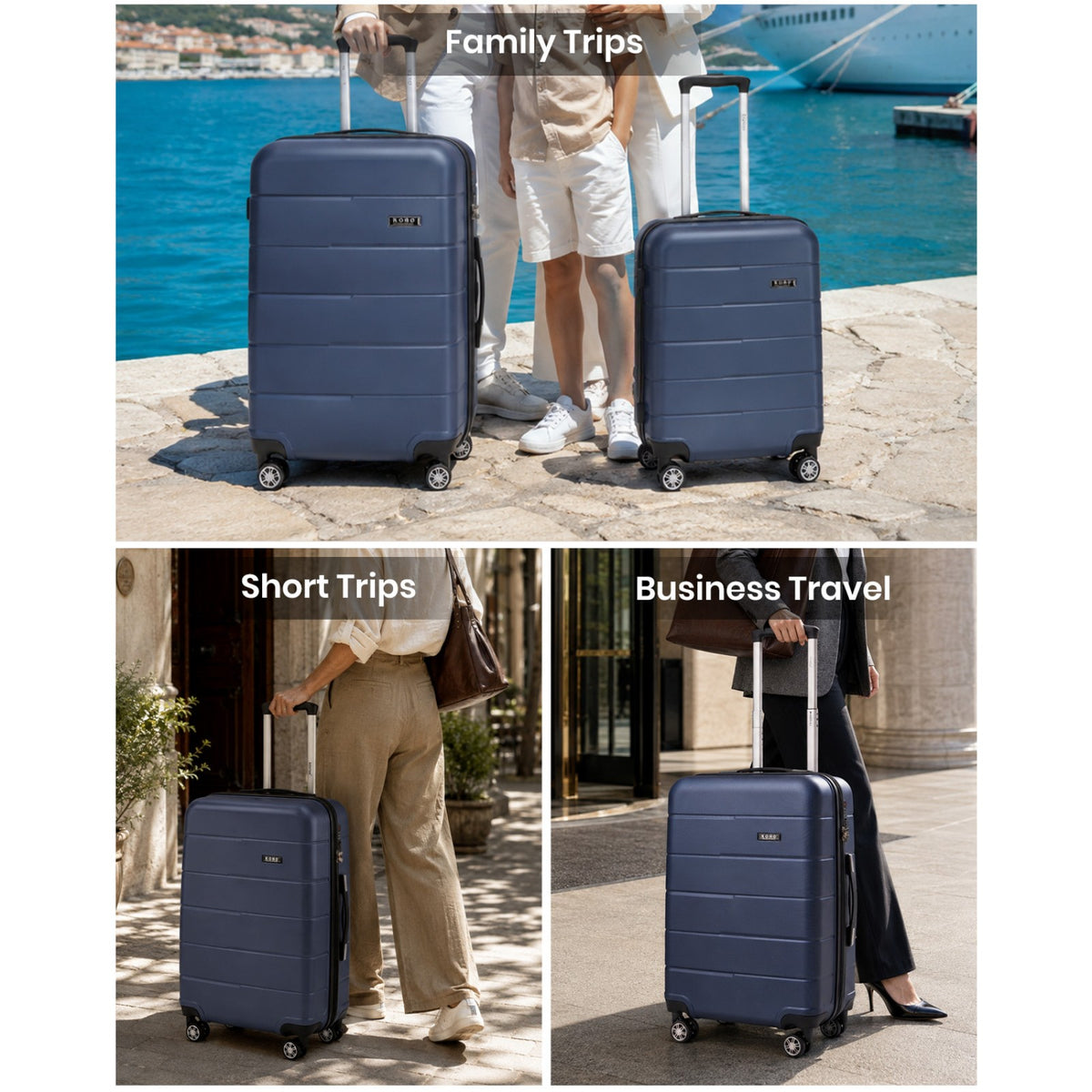 Kono KSK2694 Cabin Luggage in Navy and Black (55x40x20 cm) - Hard Shell Carry-On Suitcase with Silent Wheels & Organised Interior