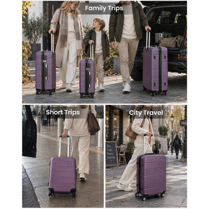 Kono KSK2694 Cabin Luggage in Purple and Black (55x40x20 cm) - Hard Shell Carry-On Suitcase with Silent Wheels & Organised Interior